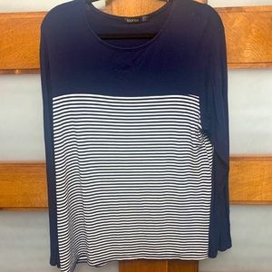 BooHoo Navy and White Striped Long Sleeve